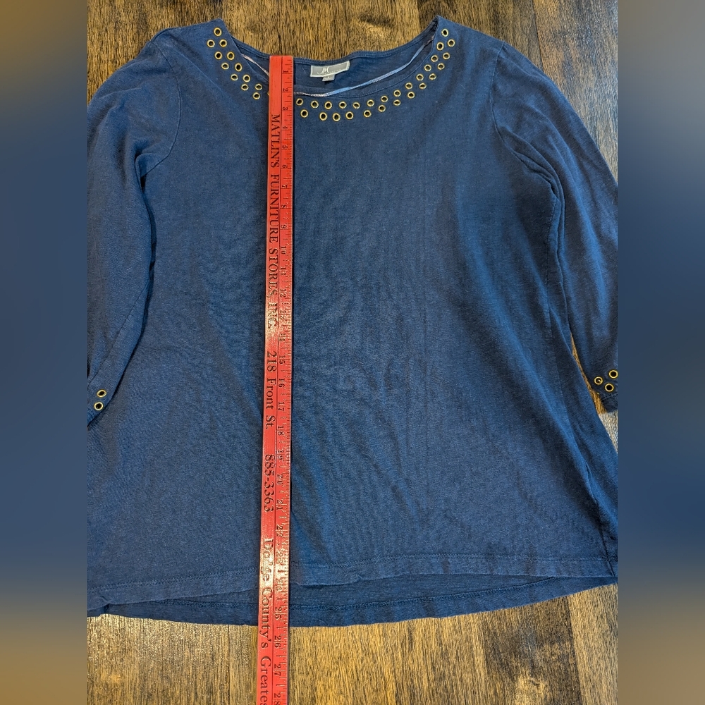 JM Collection Navy Top‎ with Gold Eyelet Accents - Picture 7 of 7